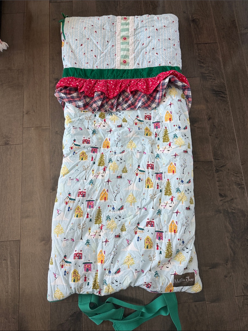 Matilda Jane Holiday Quilted Sleeping Bag - Light Blue with Red & Green Accents